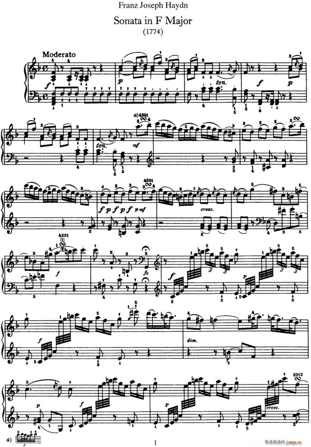 海顿 钢琴奏鸣曲 Hob XVI 29 in F major1