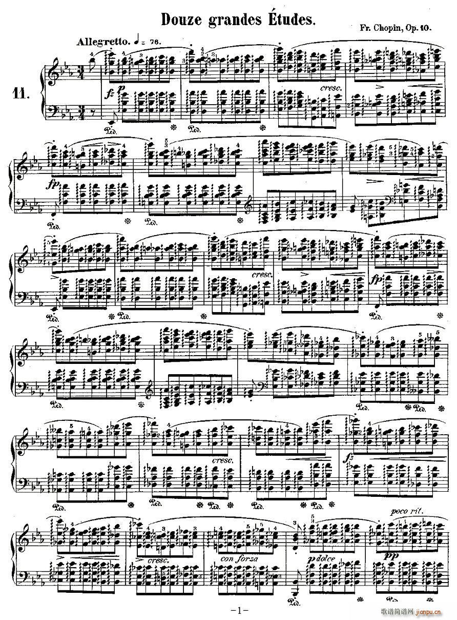 肖邦钢琴练习曲，Op.10之十一1