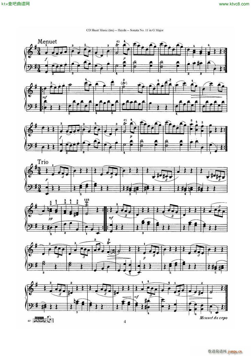 Haydn Joseph Sonata no 11 in G Major4