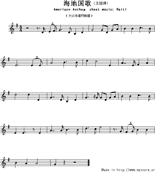 海地国歌(Ameriacn Anthem sheet music:Haiti)1