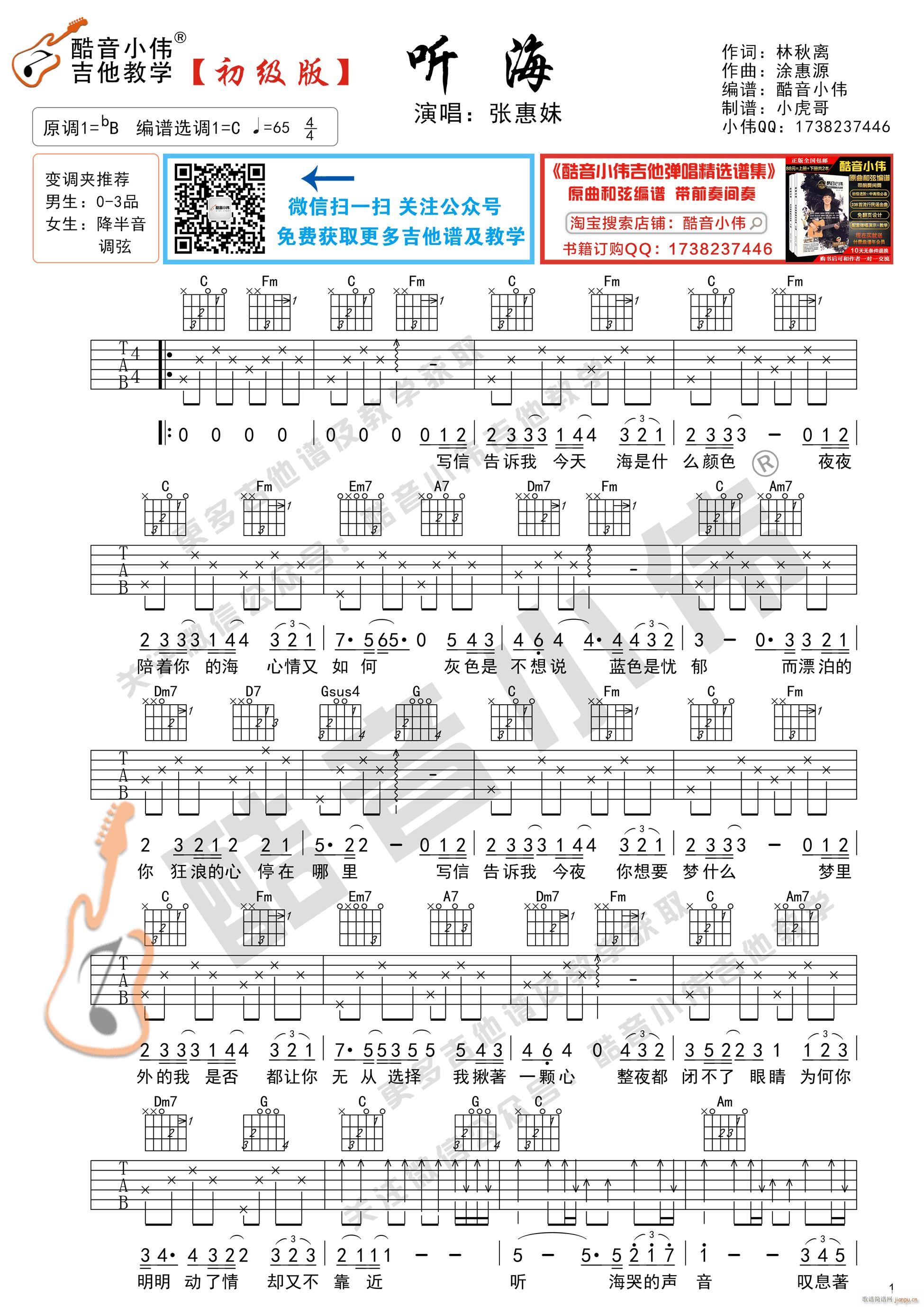 《听海》 初级版 吉他弹唱教学_张惠妹1