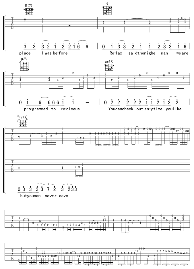 Hotel California 加州旅馆吉他谱( 六线谱)8