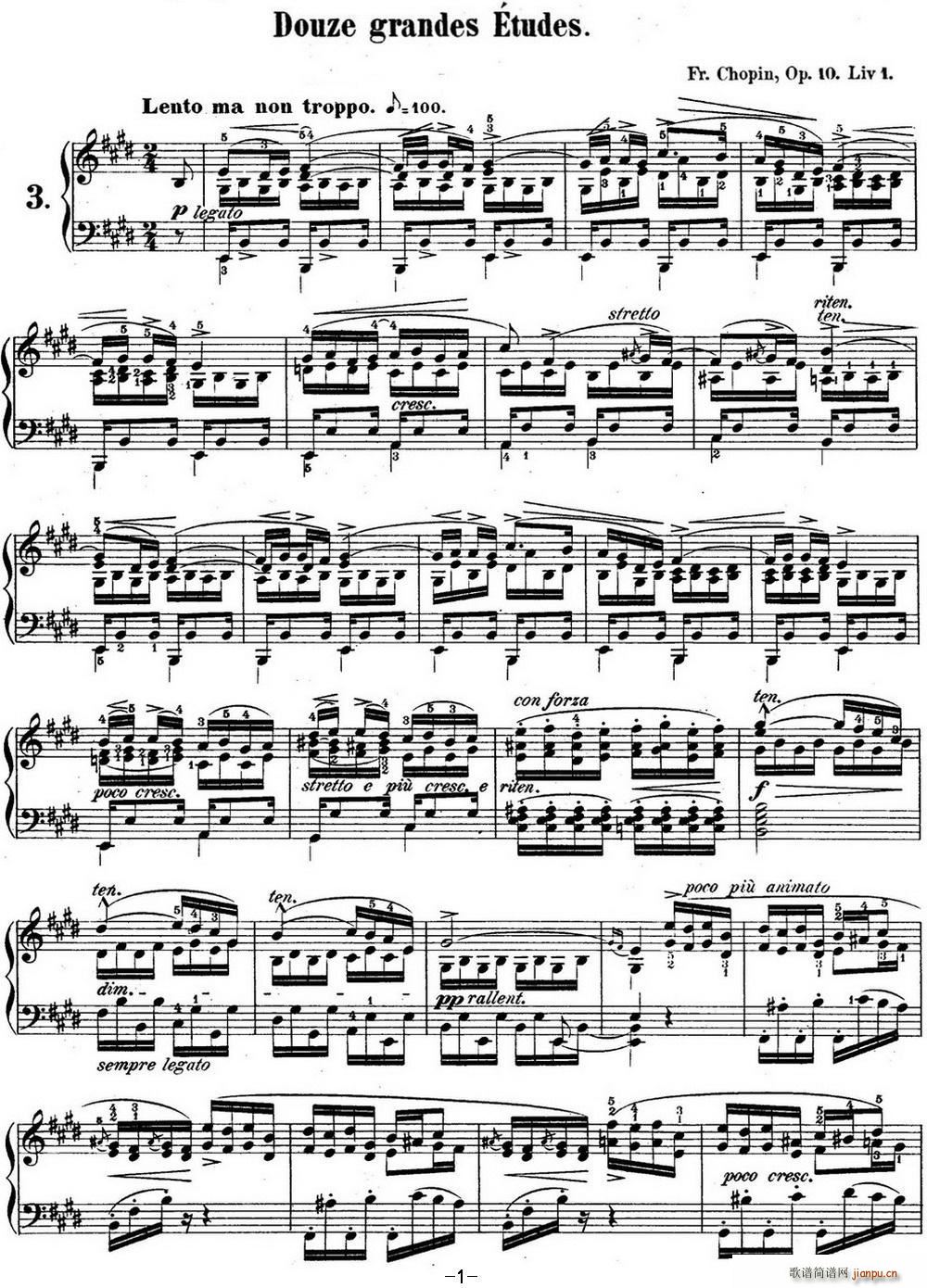 肖邦练习曲3 Op 10 No 3 离别 E大调 E major Tristesse1