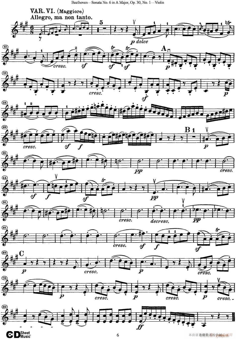 Violin Sonata No 6 in A Major Op 30 No 16