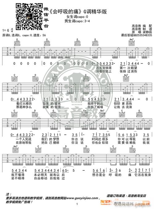 《会呼吸的痛》 G调精华版 梁静茹 编配 猴哥吉他教学1