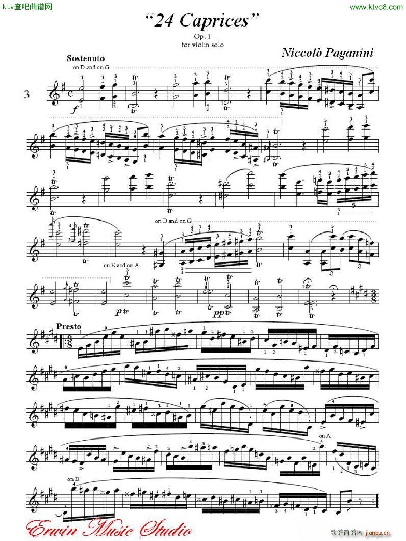 帕格尼尼 24首随想曲 作品 1 小提琴No 31
