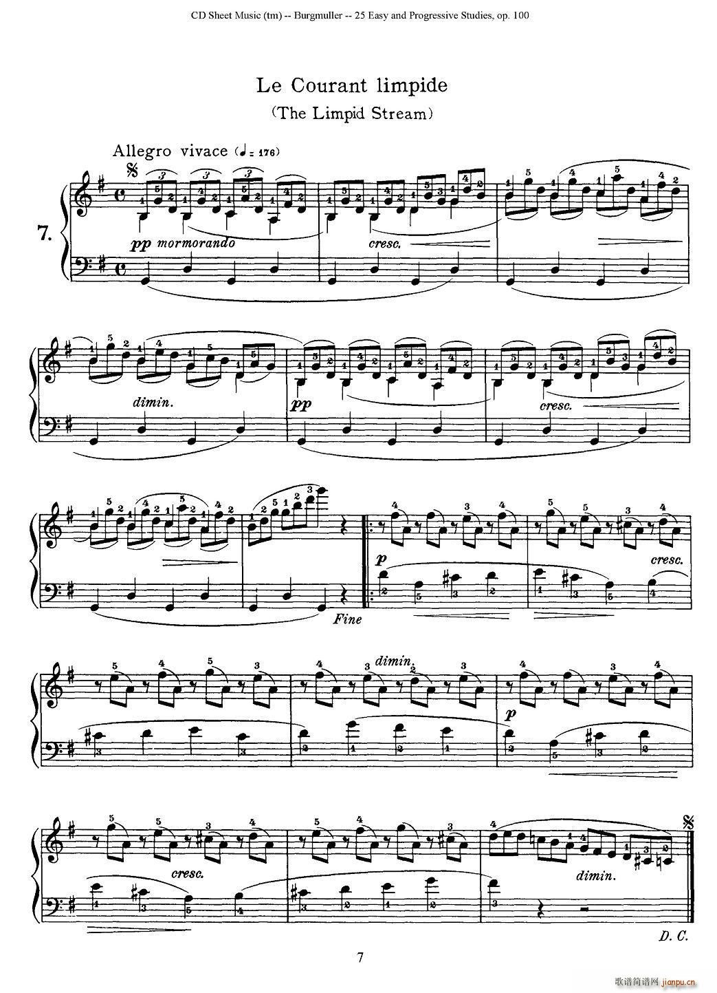 布尔格缪勒-25首钢琴进阶练习曲 Op 100（7、清澈的河水）1