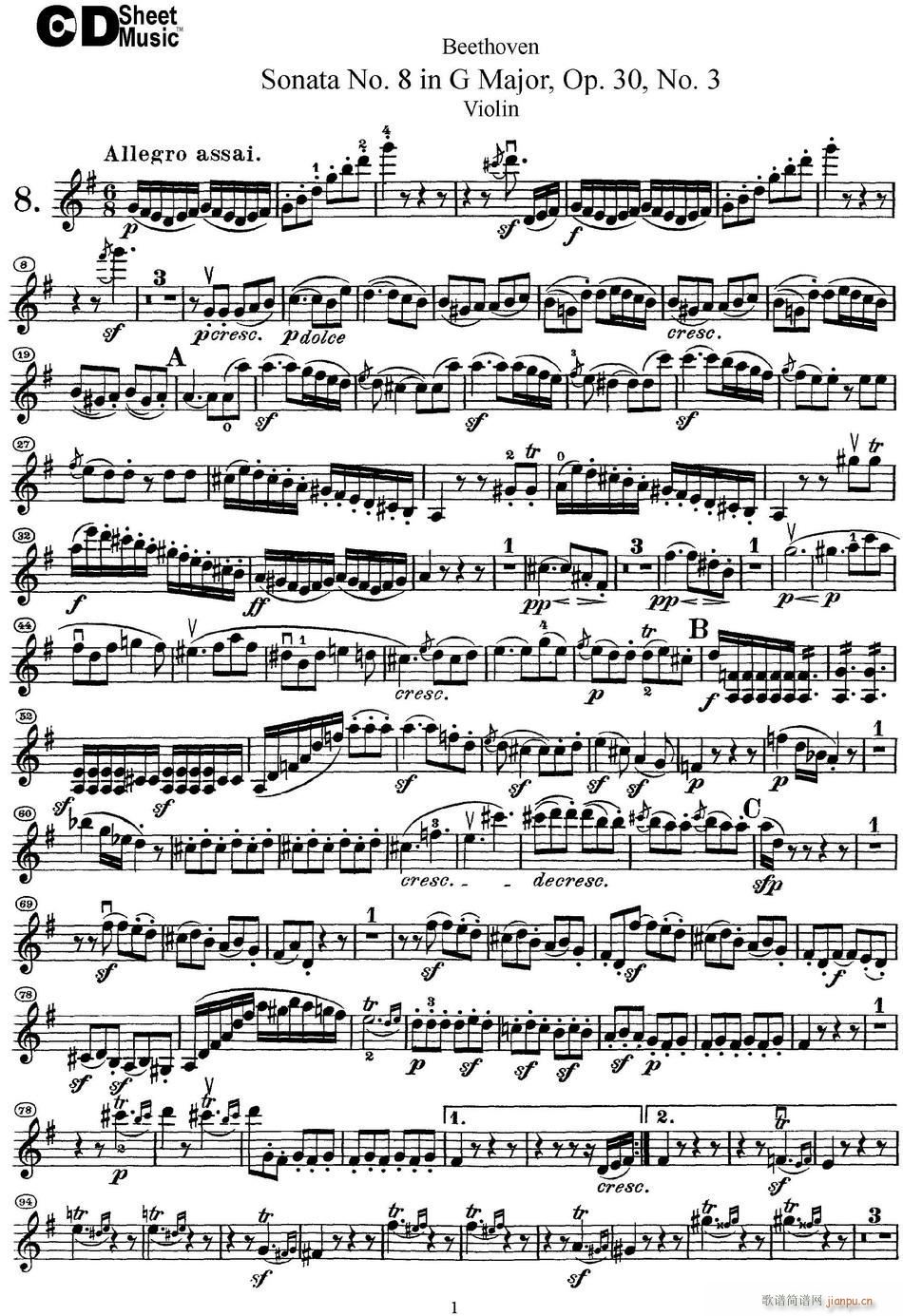Violin Sonata No 8 in G Major Op 30 No 31