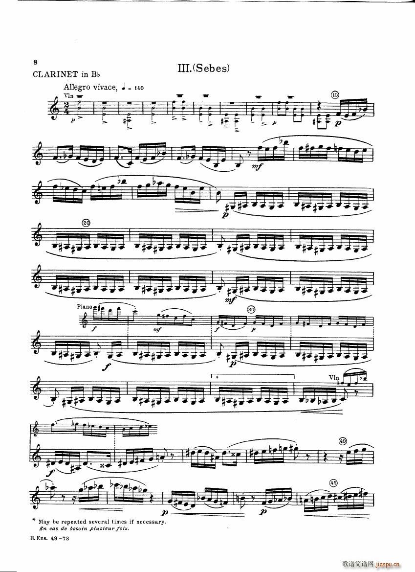 Bartok SZ 111 Contrasts clarinets A and Bb8