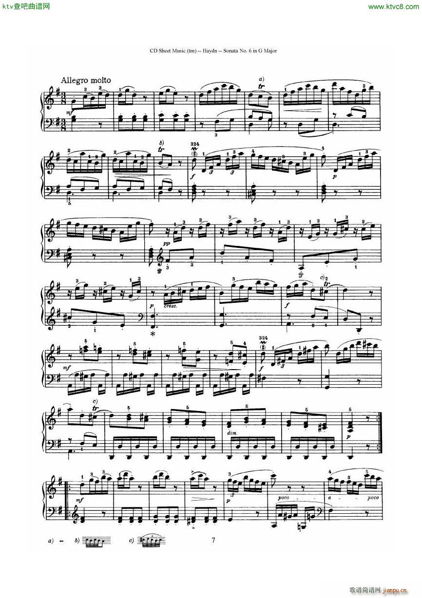 Haydn Joseph Sonata no 6 in G Major7