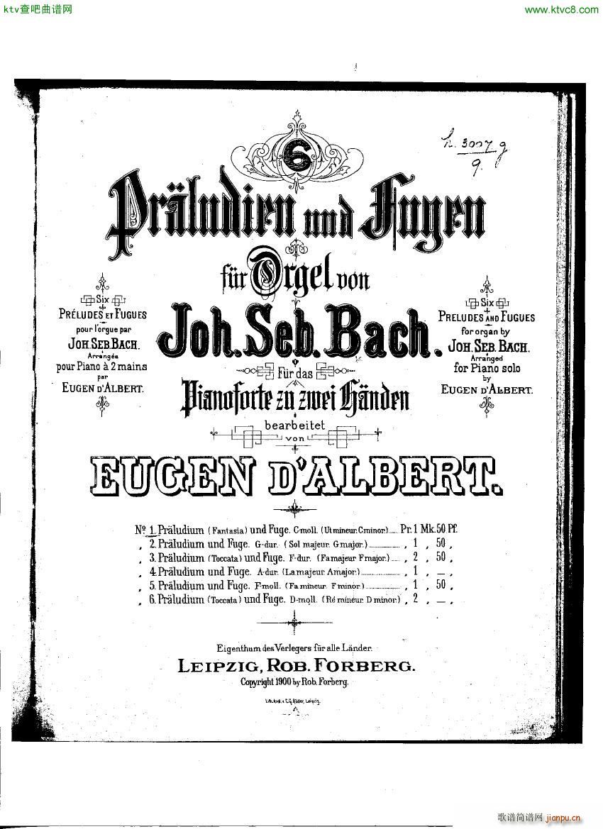 Bach D Albert Prelude and Fugue f min1