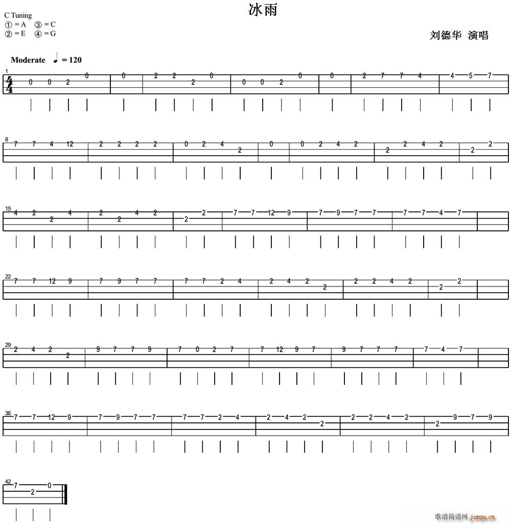 冰雨(尤克里里指弹谱)_刘德华1