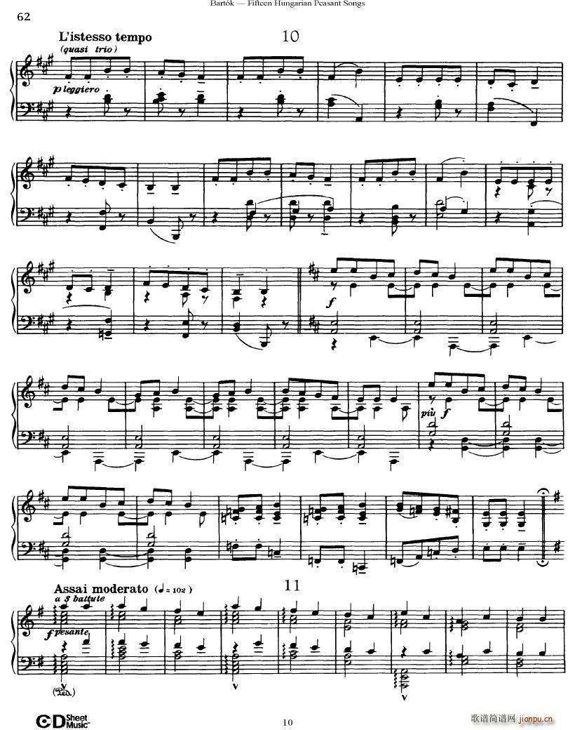 Bartok SZ 71 Fifteen Hungarian Peasant Songs Piano10