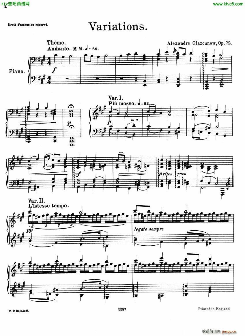 Glazunov Theme et Variations Op 722