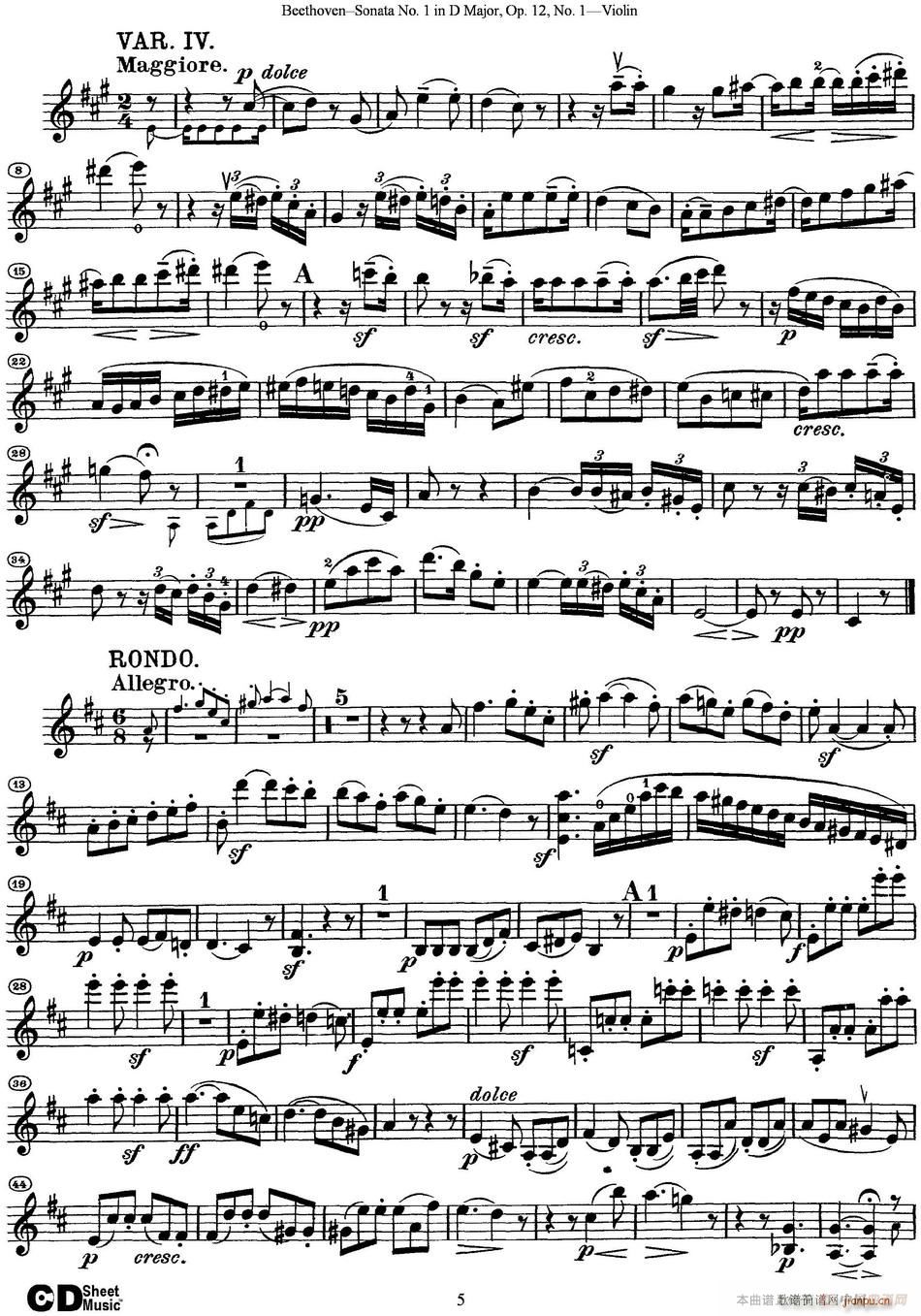 Violin Sonata No 1 in D Major Op 12 No 15