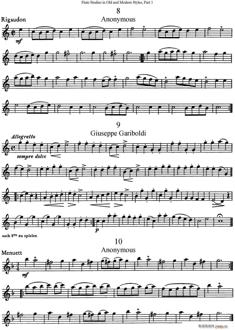 斯勒新老风格长笛练习重奏曲(第一部分)(NO 8-NO 10)1
