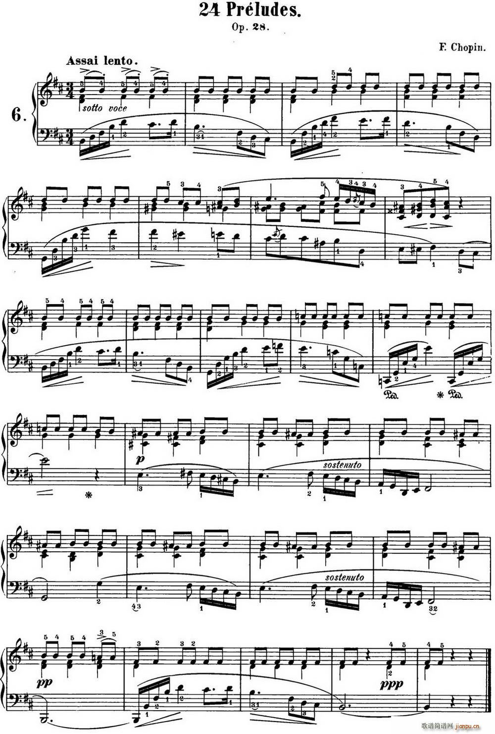 肖邦 24首钢琴前奏曲 Op 28 No 6 B小调1