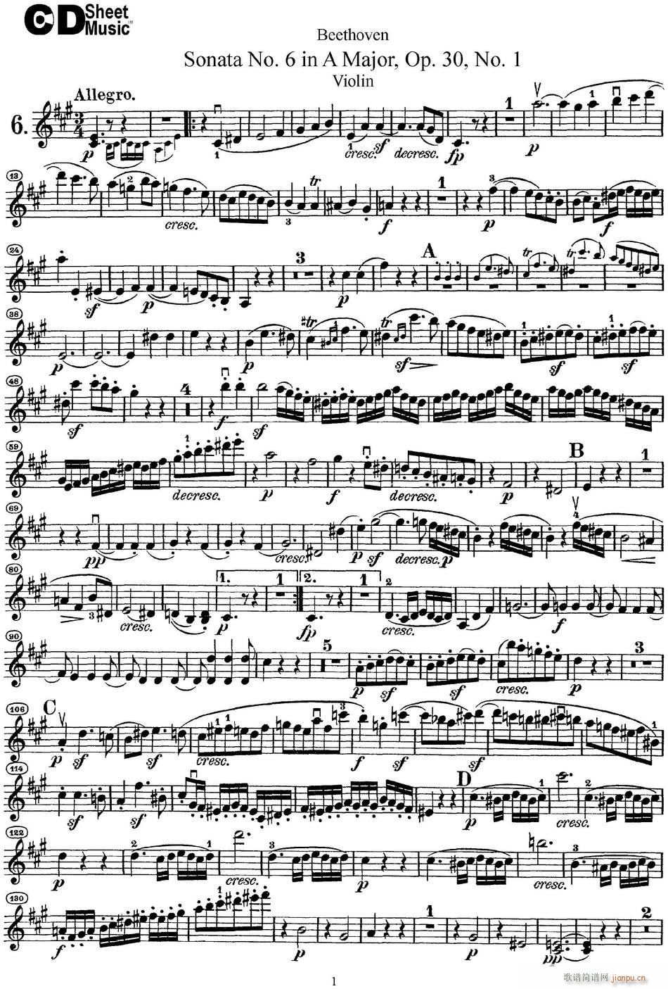 Violin Sonata No 6 in A Major Op 30 No 11