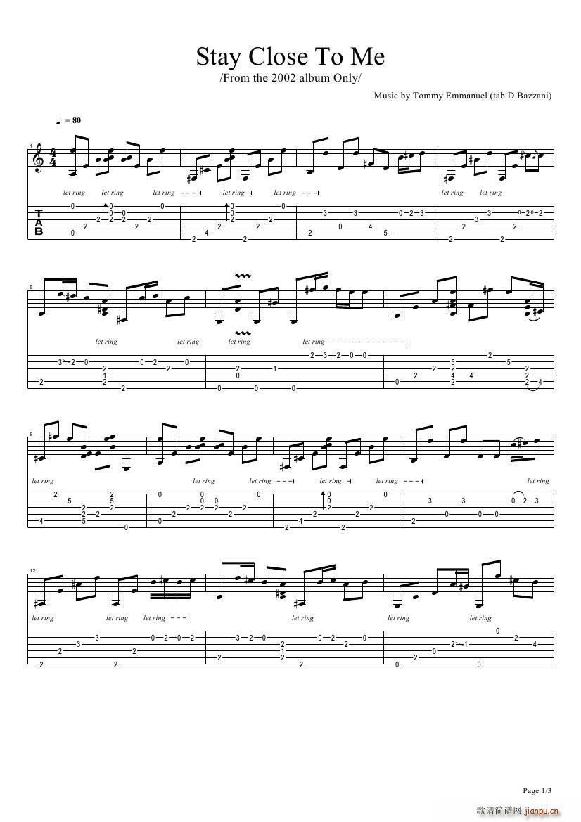 tommy emmanuel stay close to me(指弹吉它)1