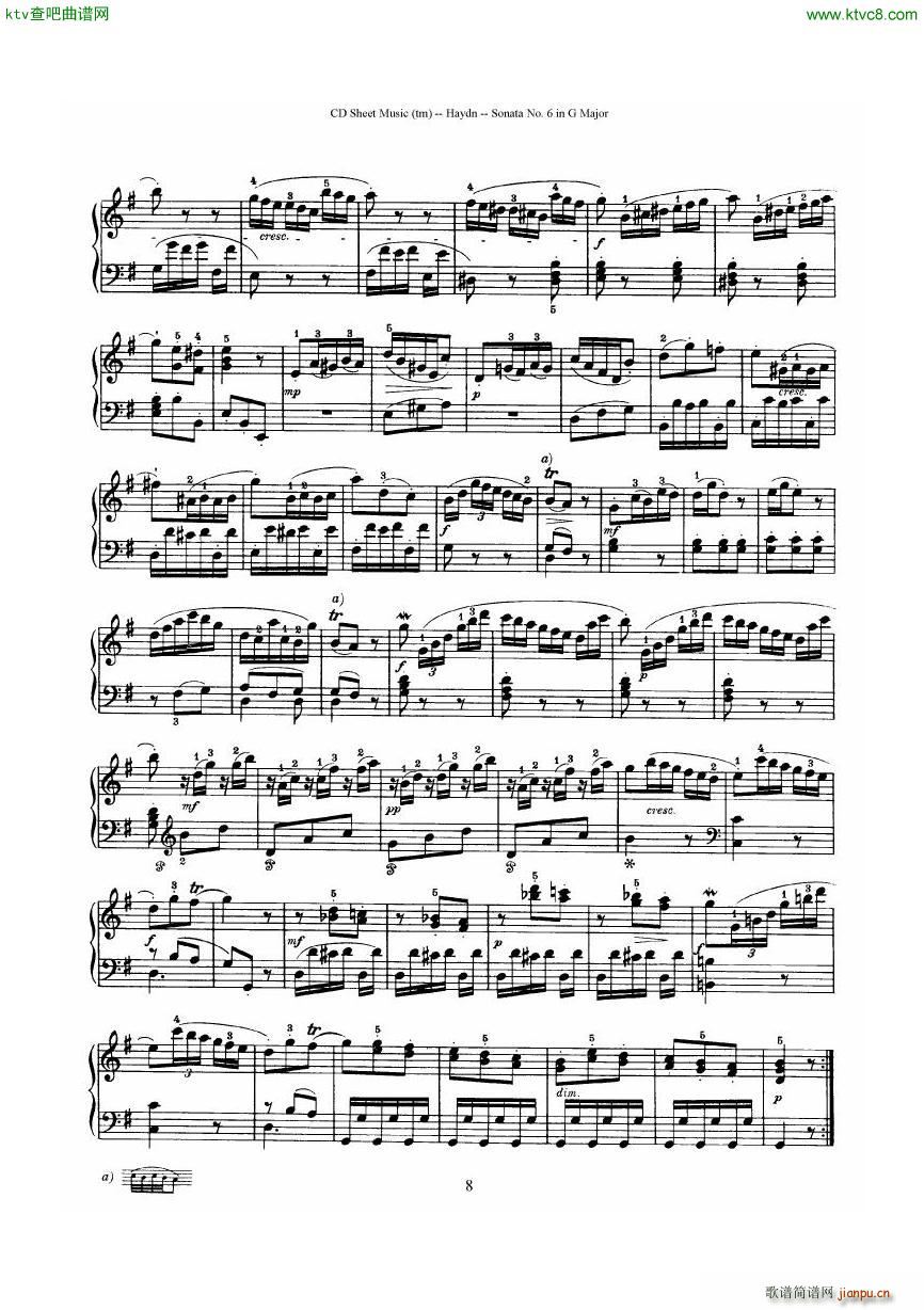 Haydn Joseph Sonata no 6 in G Major8