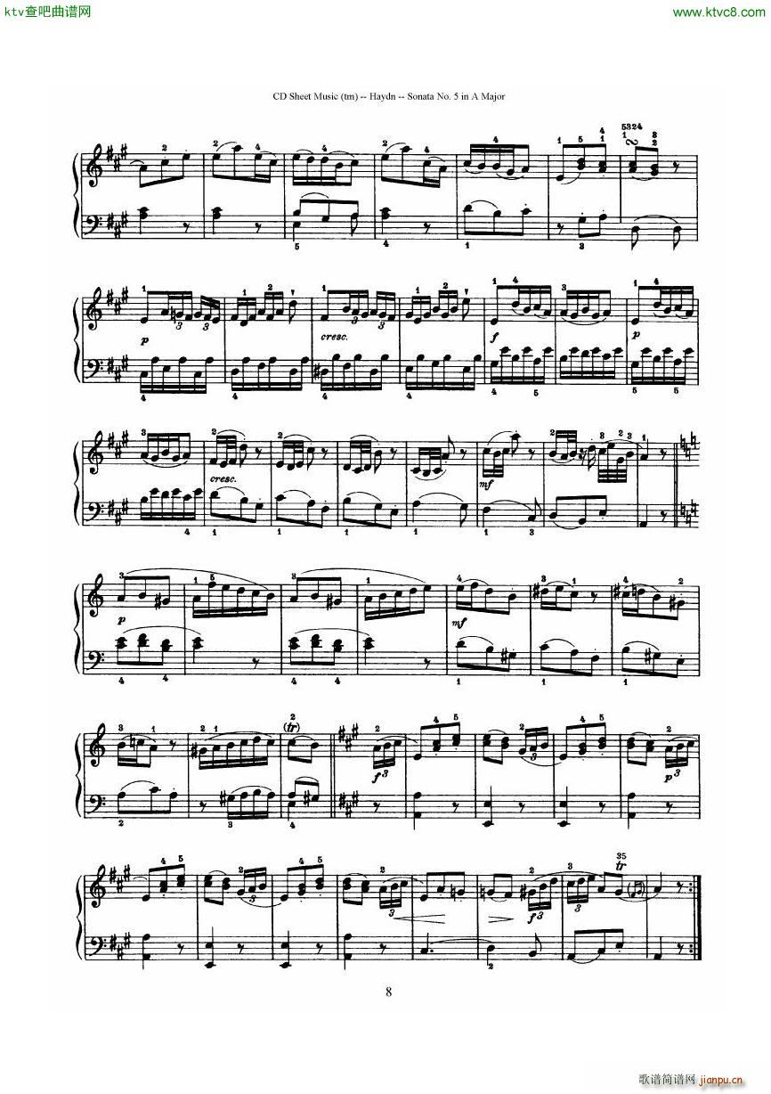 Haydn Joseph Sonata no 5 in A Major8
