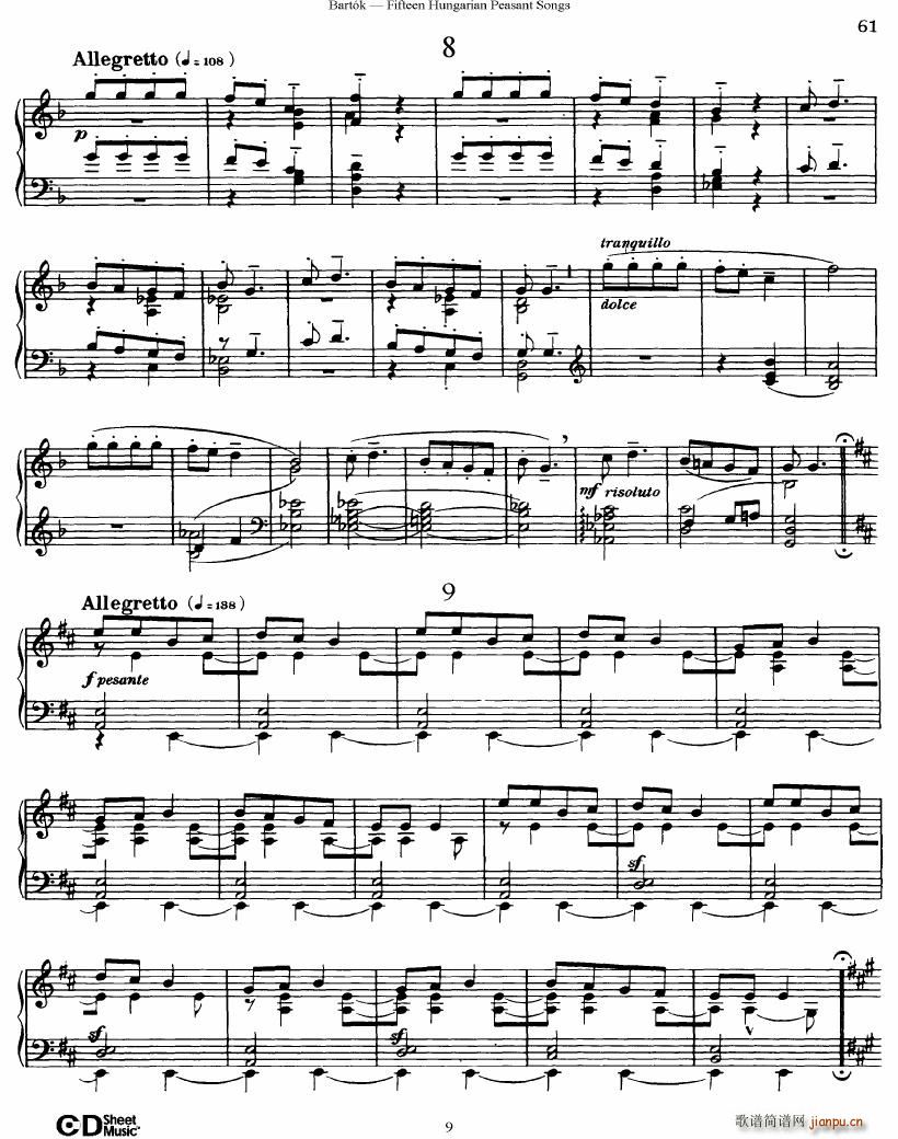 Bartok SZ 71 Fifteen Hungarian Peasant Songs Piano9