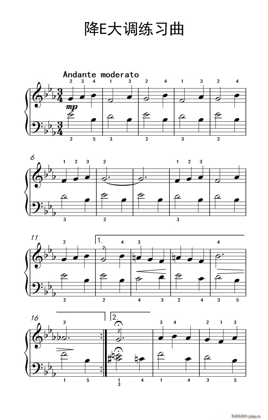 降E大调练习曲（约翰 汤普森 成人钢琴教程 第一册）1