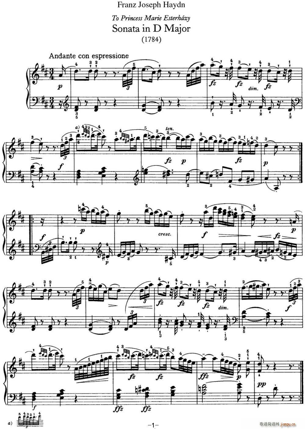 海顿 钢琴奏鸣曲 Hob XVI 42 in D major1