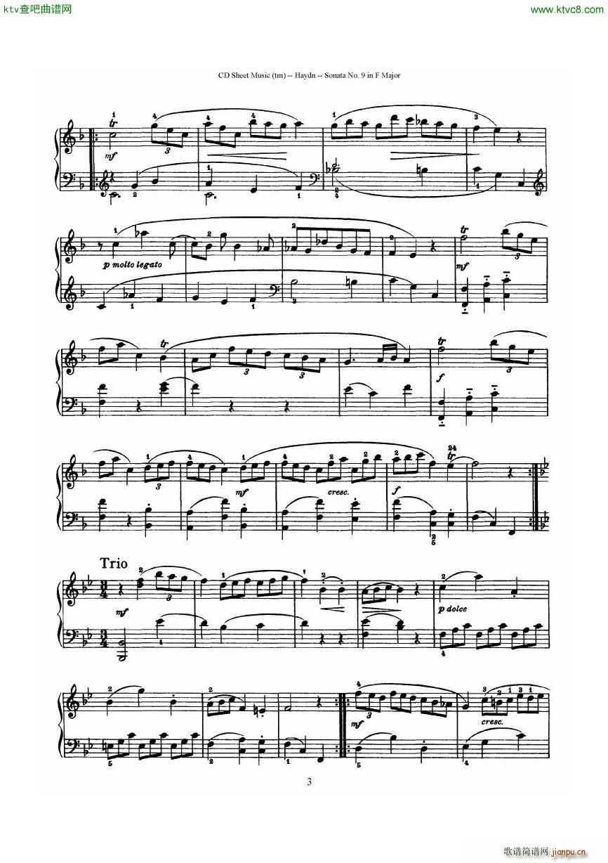 Haydn Joseph Sonata no 9 in F Major3