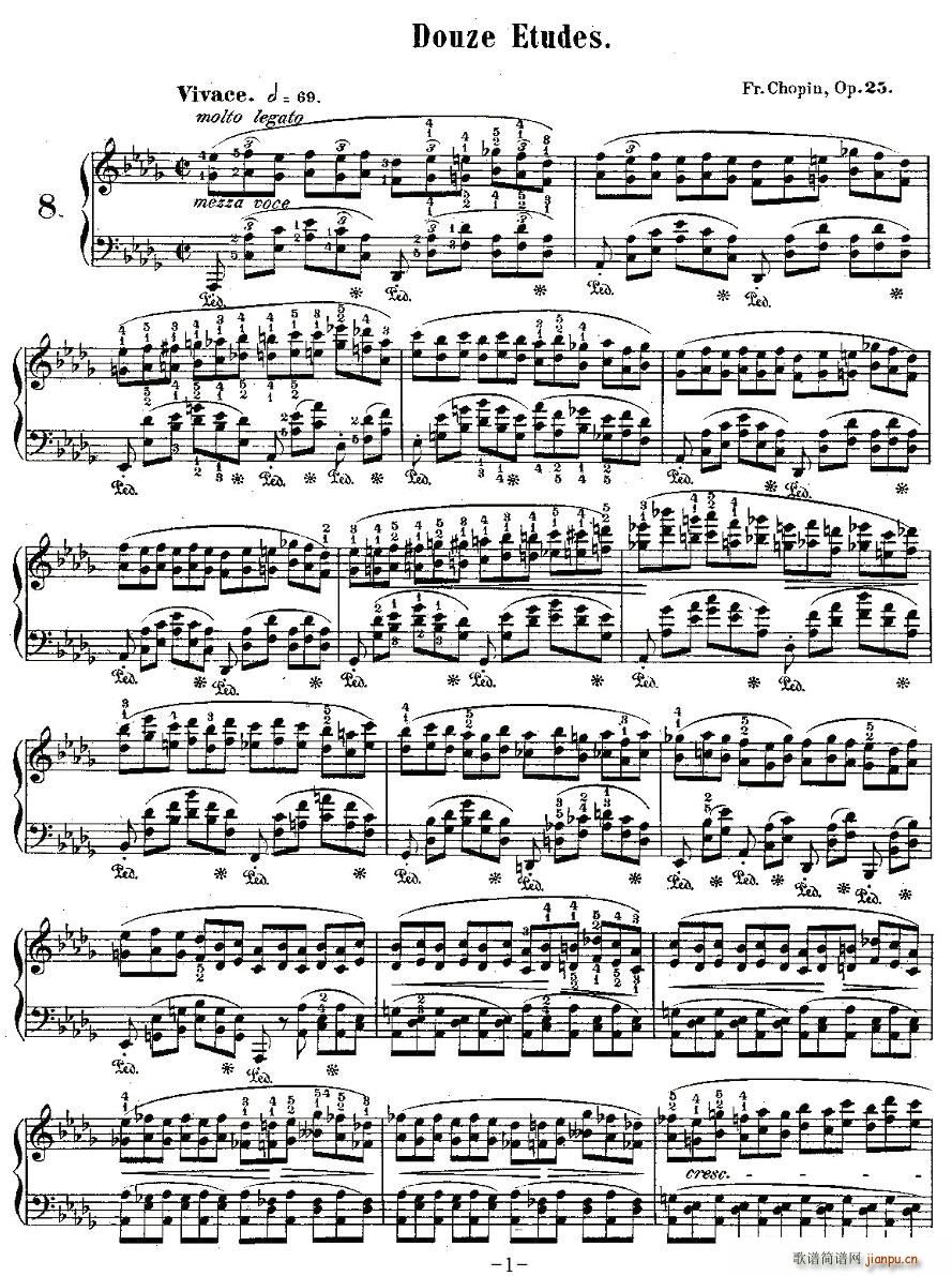 肖邦钢琴练习曲，Op.25之八1