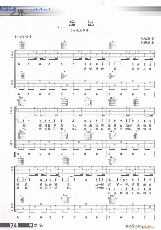 忘记(扫描谱)吉他 ―_林俊杰1