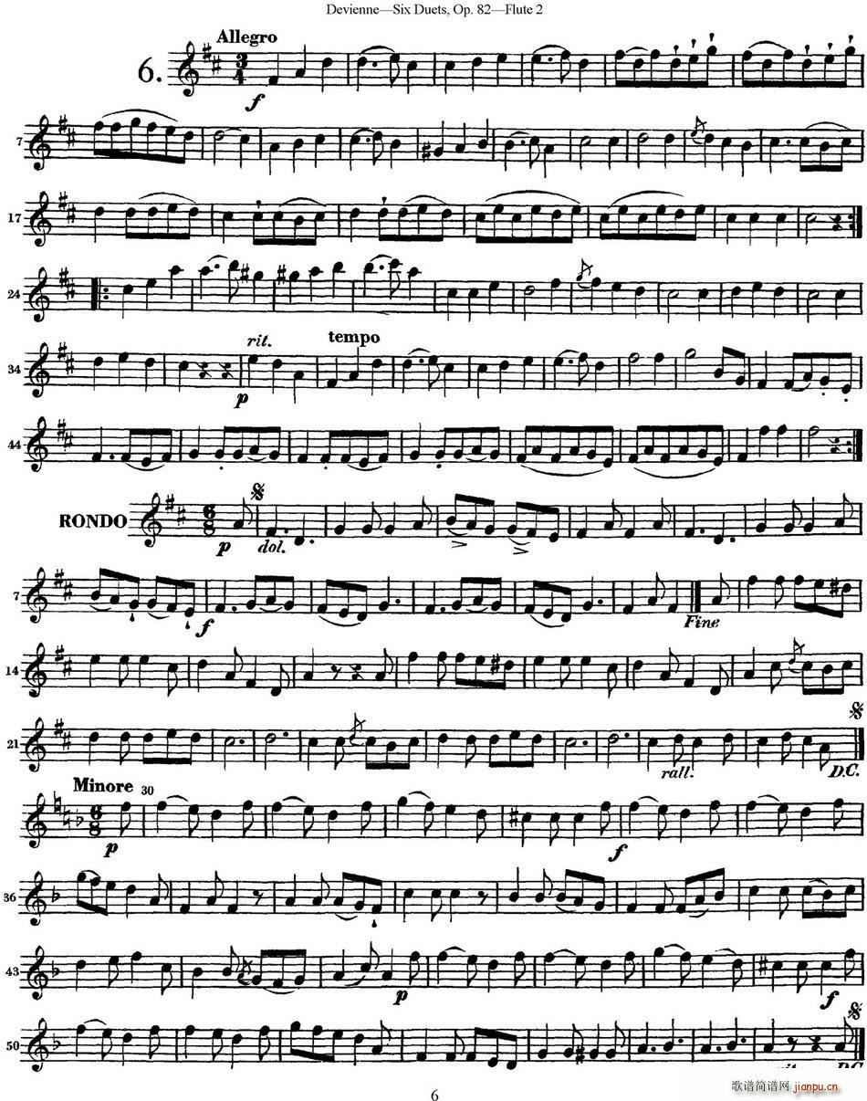 德维埃纳六个长笛二重奏小段Op 82――Flute 2(NO 6)1
