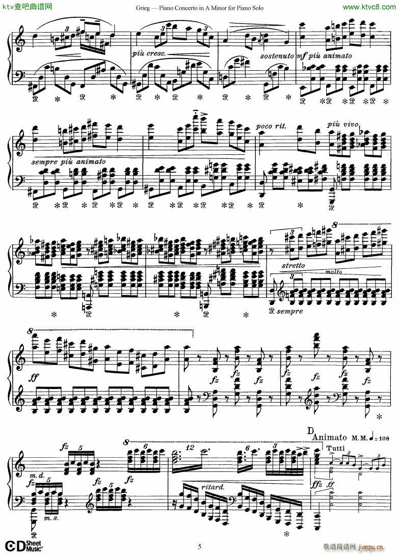 Piano Concerto in A minor Op 16 1868 rev 1907 piano solo arr5