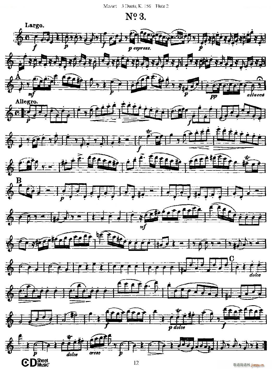 3 Duets K 156 之第二长笛（二重奏三首 K156号） 铜管12