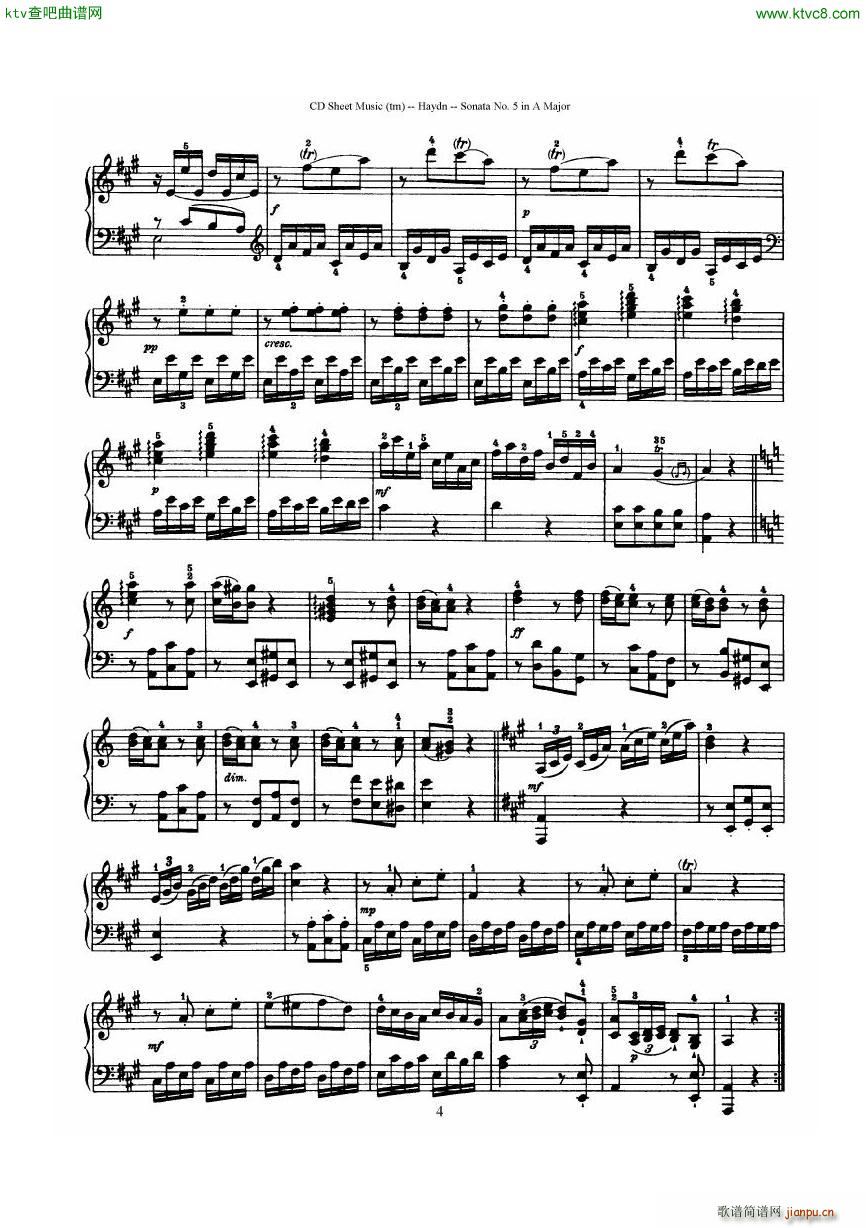 Haydn Joseph Sonata no 5 in A Major4