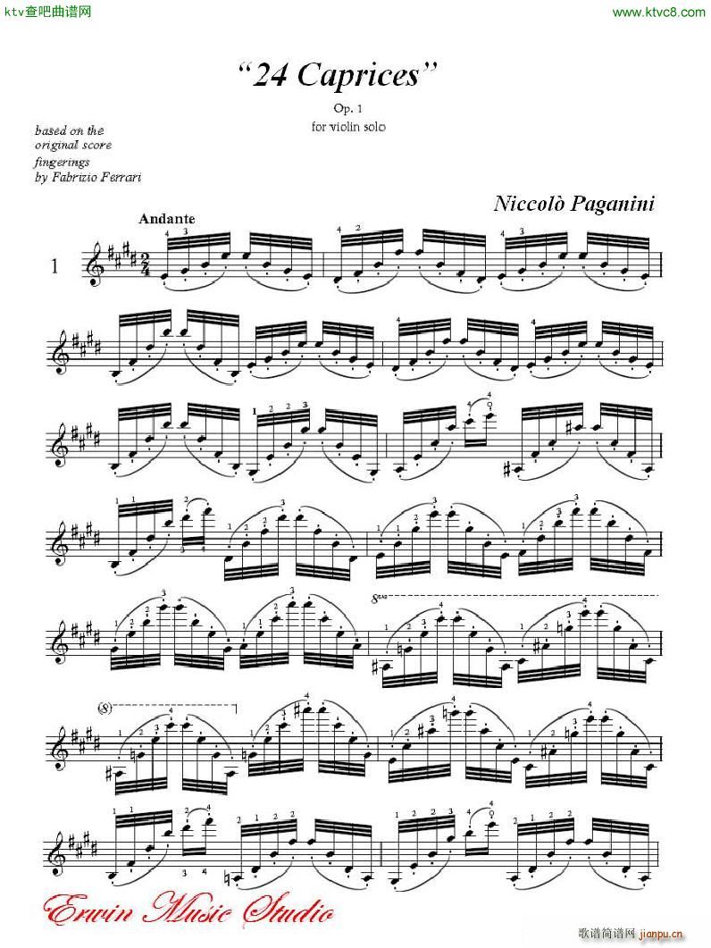 帕格尼尼 24首随想曲 作品 1 小提琴No 11