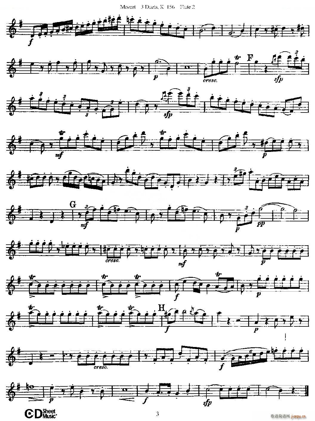 3 Duets K 156 之第二长笛（二重奏三首 K156号） 铜管3