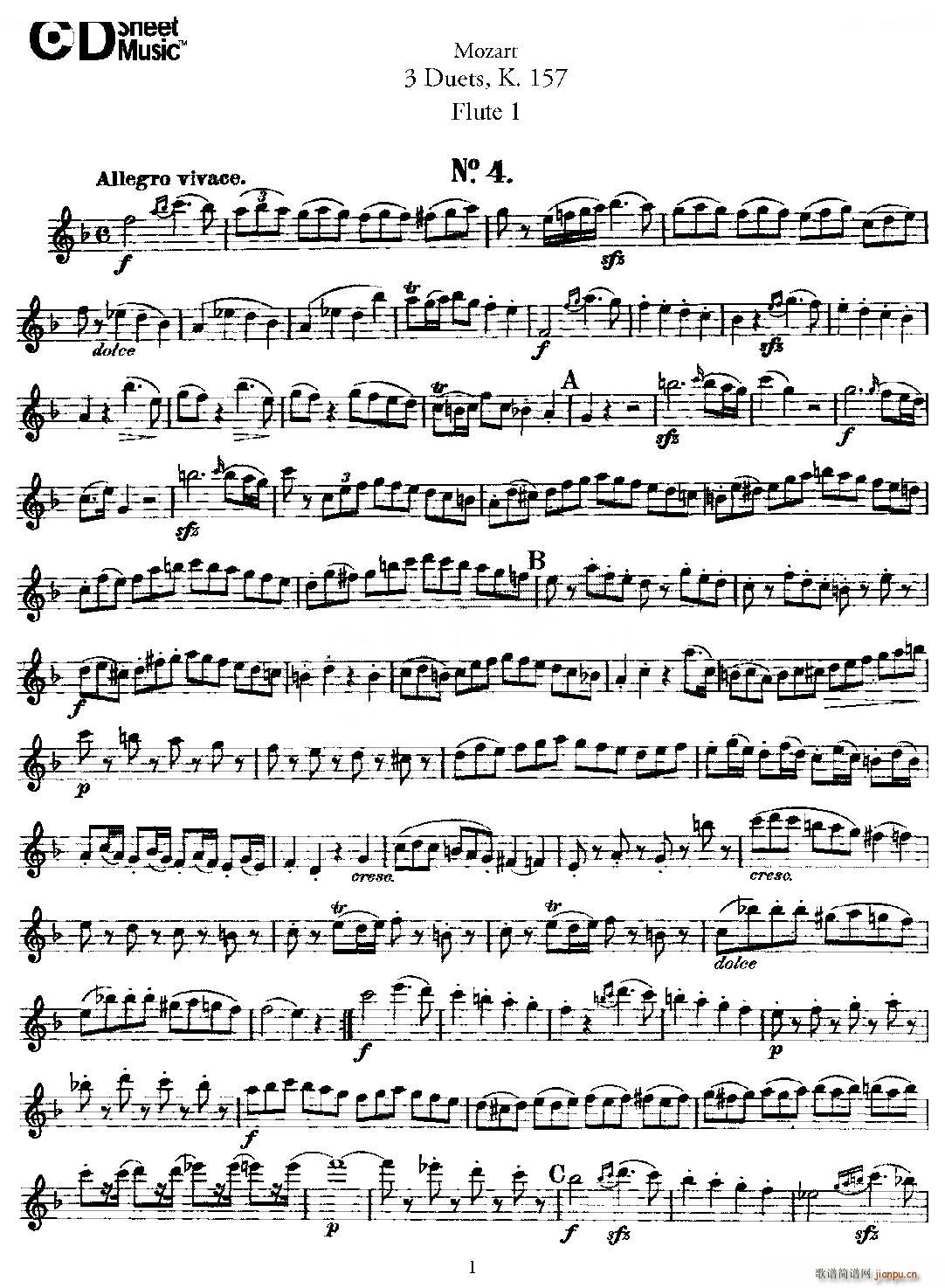 3 Duets K 157 之第一长笛（二重奏三首 K157号） 铜管1