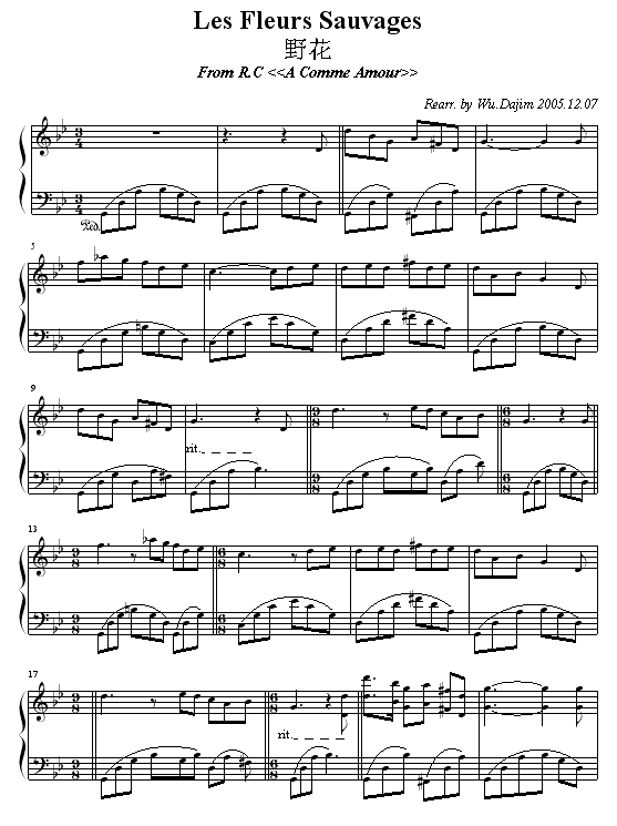 Les Fleurs Sauvages -野花-钢琴谱(钢琴曲)-克莱德曼1