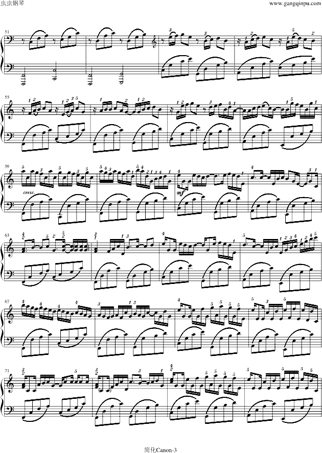 卡农-寒风简化版-钢琴谱(钢琴曲)-帕赫贝尔-Pachelbel3