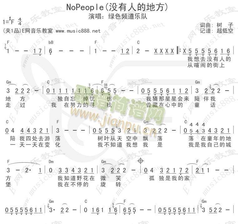 Nopeople没有人的地方（简谱+吉他和弦）1