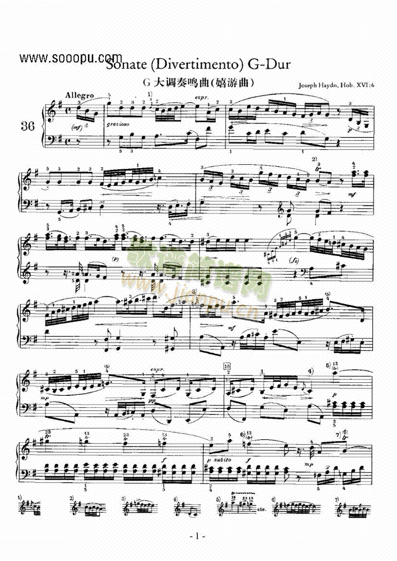 G大调奏鸣曲（嬉游曲） 键盘类 钢琴1