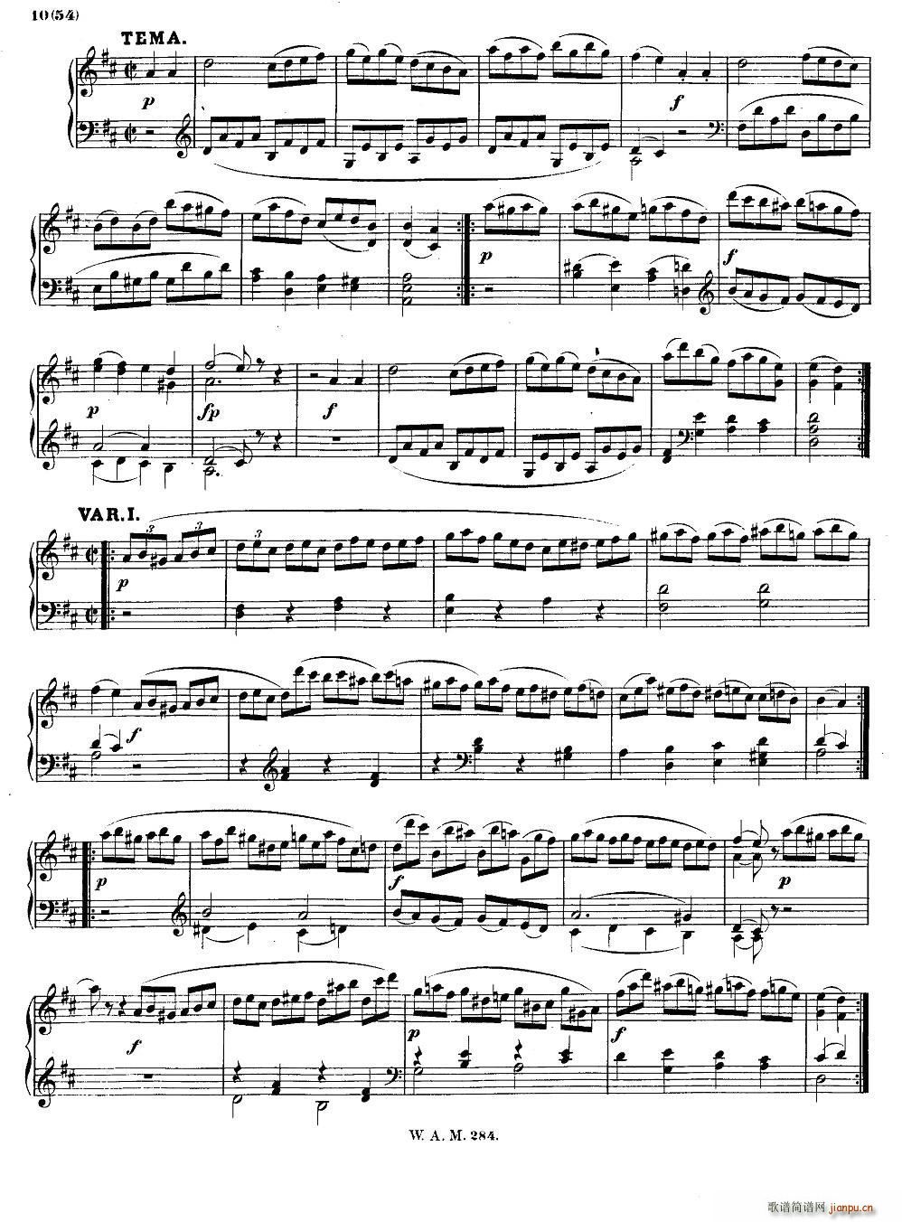 D大调第六钢琴奏鸣曲 KV 2849