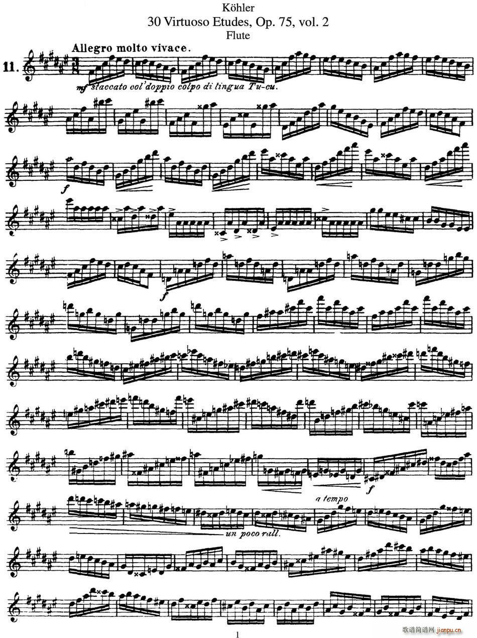 柯勒30首高级长笛练习曲作品75号(NO 11)1