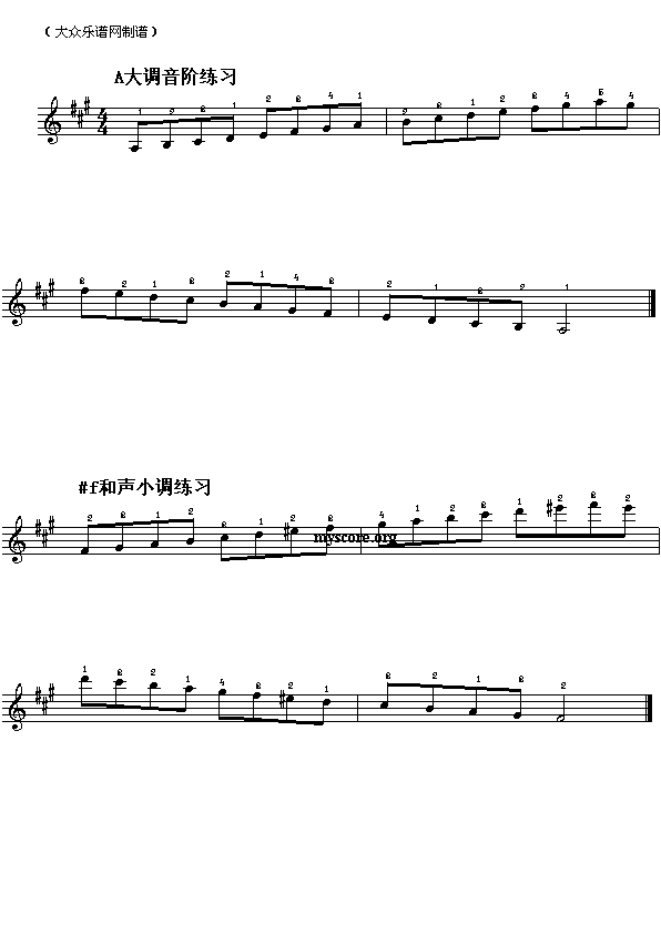 电子琴浅易练习八十一:A大调升f小调音阶练习1