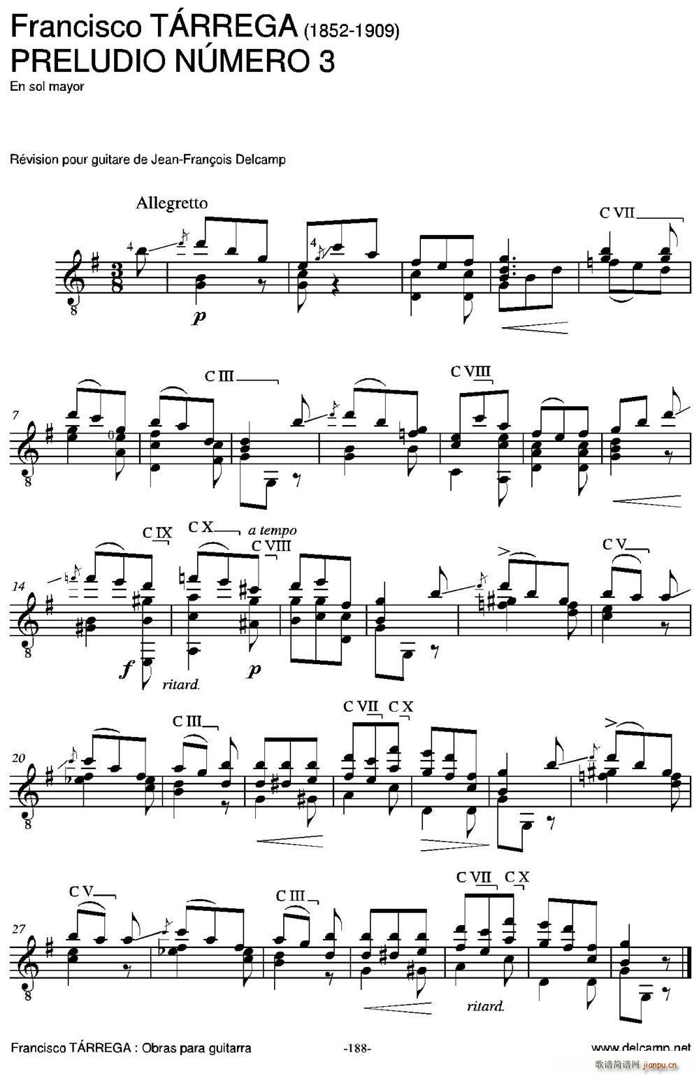 PRELUDIO NUMERO 3(En sol mayor)(古典吉他)1