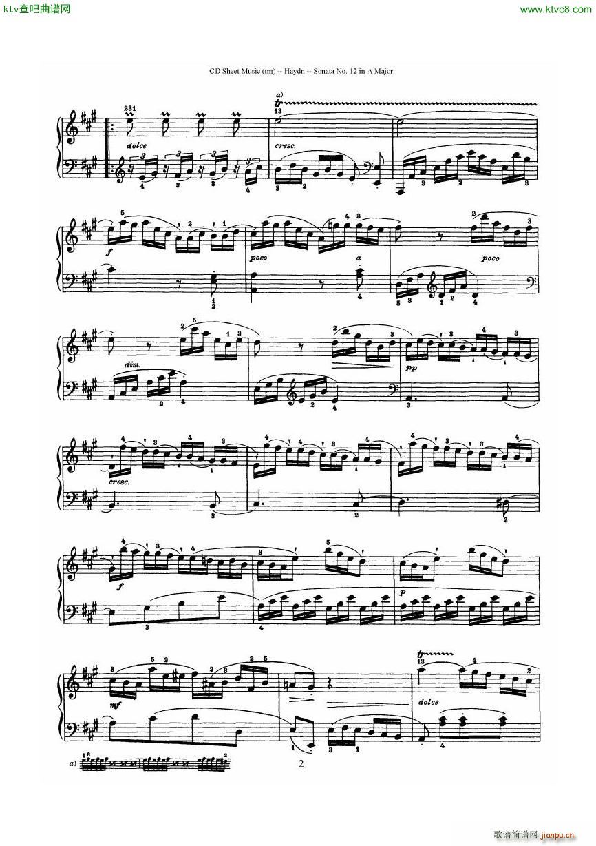 Haydn Joseph Sonata no 12 in A Major2
