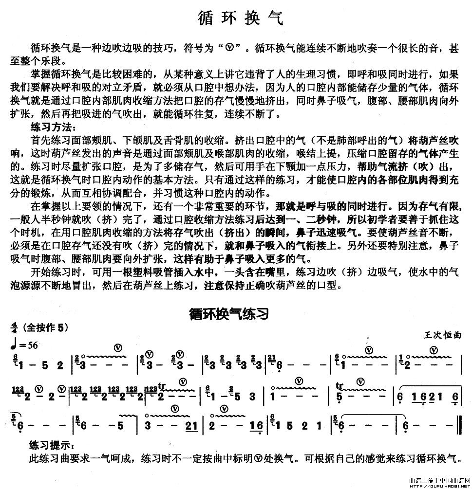 葫芦丝基本技巧练习曲--循环换气1