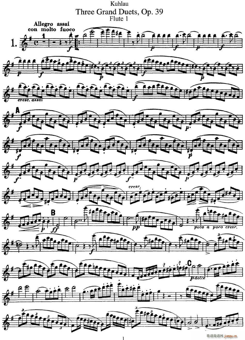 库劳长笛二重奏大练习曲Op 39――Flute 1(No 1)1