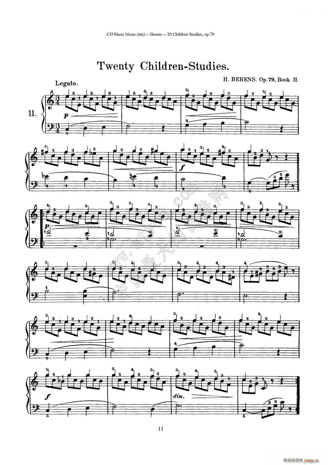贝伦斯20首儿童钢琴练习曲（11―20）1